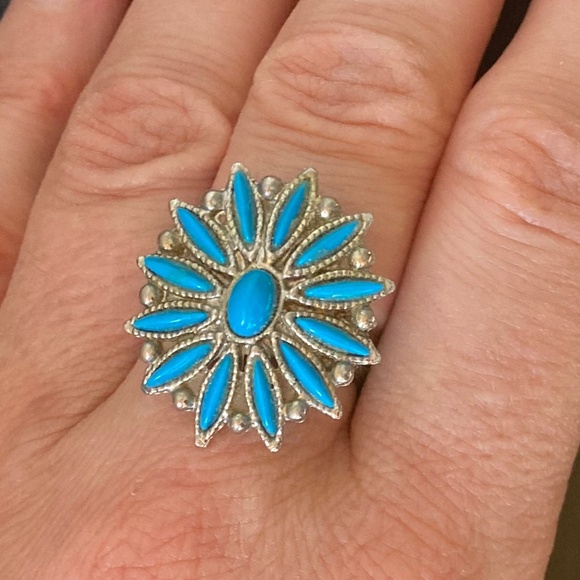 Vintage Silver Tone and Turquoise Adjustable Ring - Picture 5 of 6